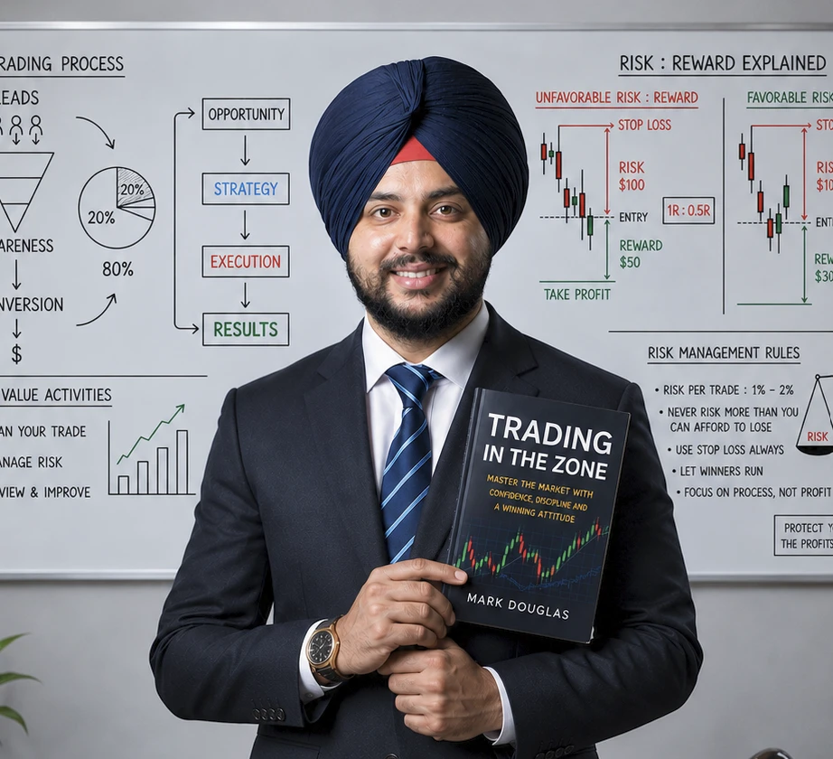 Tajinder Bains, founder of Quants Grow and Momentum Champions mentor, holding Trading in the Zone