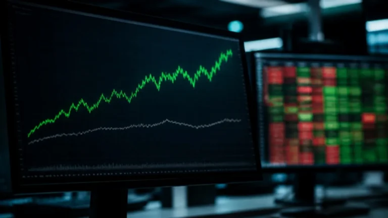 Chart comparing a stock line rising well above a flatter benchmark index line