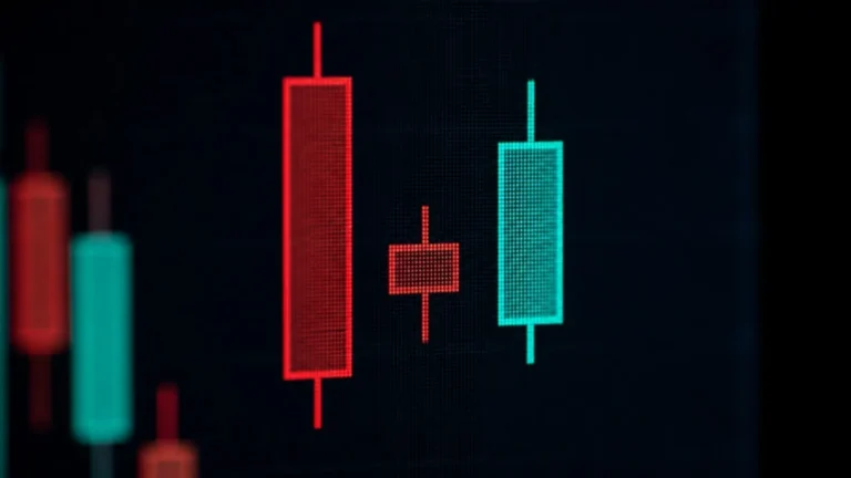 Close-up of candlesticks showing a small inside bar within a larger candle before a breakout